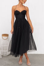 Women’s Midi Dress with Corset Bodice and Tulle Skirt for Summer Events 14