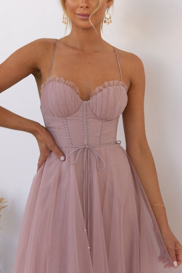 Women’s Midi Dress with Corset Bodice and Tulle Skirt for Summer Events 4