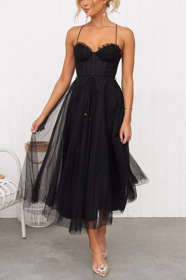 Women’s Midi Dress with Corset Bodice and Tulle Skirt for Summer Events 5