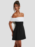 Women’s Mini Dress with Off-Shoulder Neckline and Bow Detail in Two-Tone Design 4