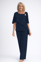 Women’s Navy Loungewear Set with Loose Overlay Top and Straight-Leg Trousers 1