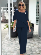 Women’s Navy Loungewear Set with Loose Overlay Top and Straight-Leg Trousers 3