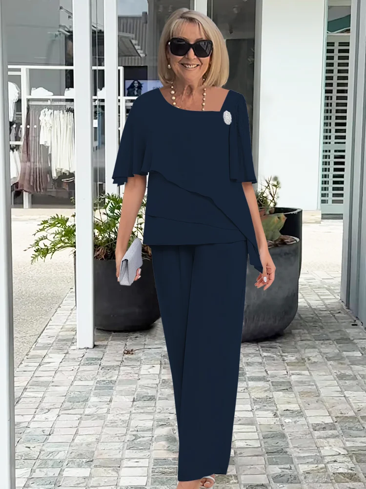 Women’s Navy Loungewear Set with Loose Overlay Top and Straight-Leg Trousers 3