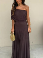 Women’s Off Shoulder Chiffon Maxi Dress with Straight Neckline 4