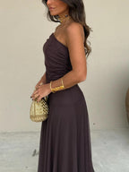Women’s Off Shoulder Chiffon Maxi Dress with Straight Neckline 5