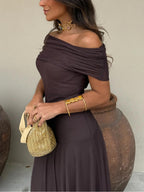 Women’s Off Shoulder Chiffon Maxi Dress with Straight Neckline 6