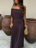 Women’s Off Shoulder Chiffon Maxi Dress with Straight Neckline 7