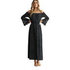 Women’s Off Shoulder Maxi Dress with Lace Detailing and Bell Sleeves 0
