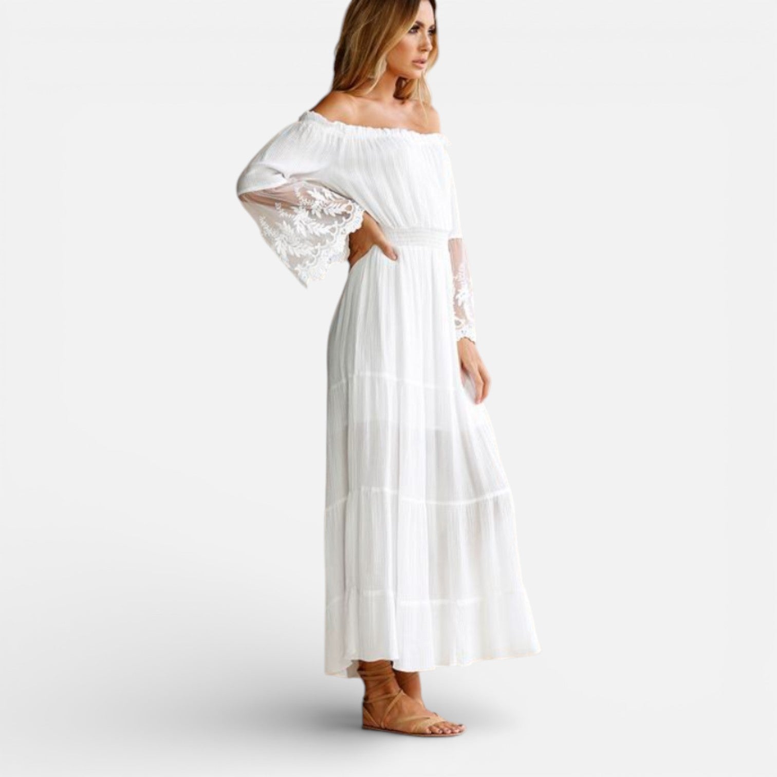 Women’s Off Shoulder Maxi Dress with Lace Detailing and Bell Sleeves 5