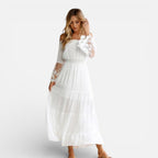 Women’s Off Shoulder Maxi Dress with Lace Detailing and Bell Sleeves 7