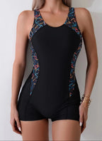 Women’s One Piece Swimsuit with Racerback and Printed Side Panels 1