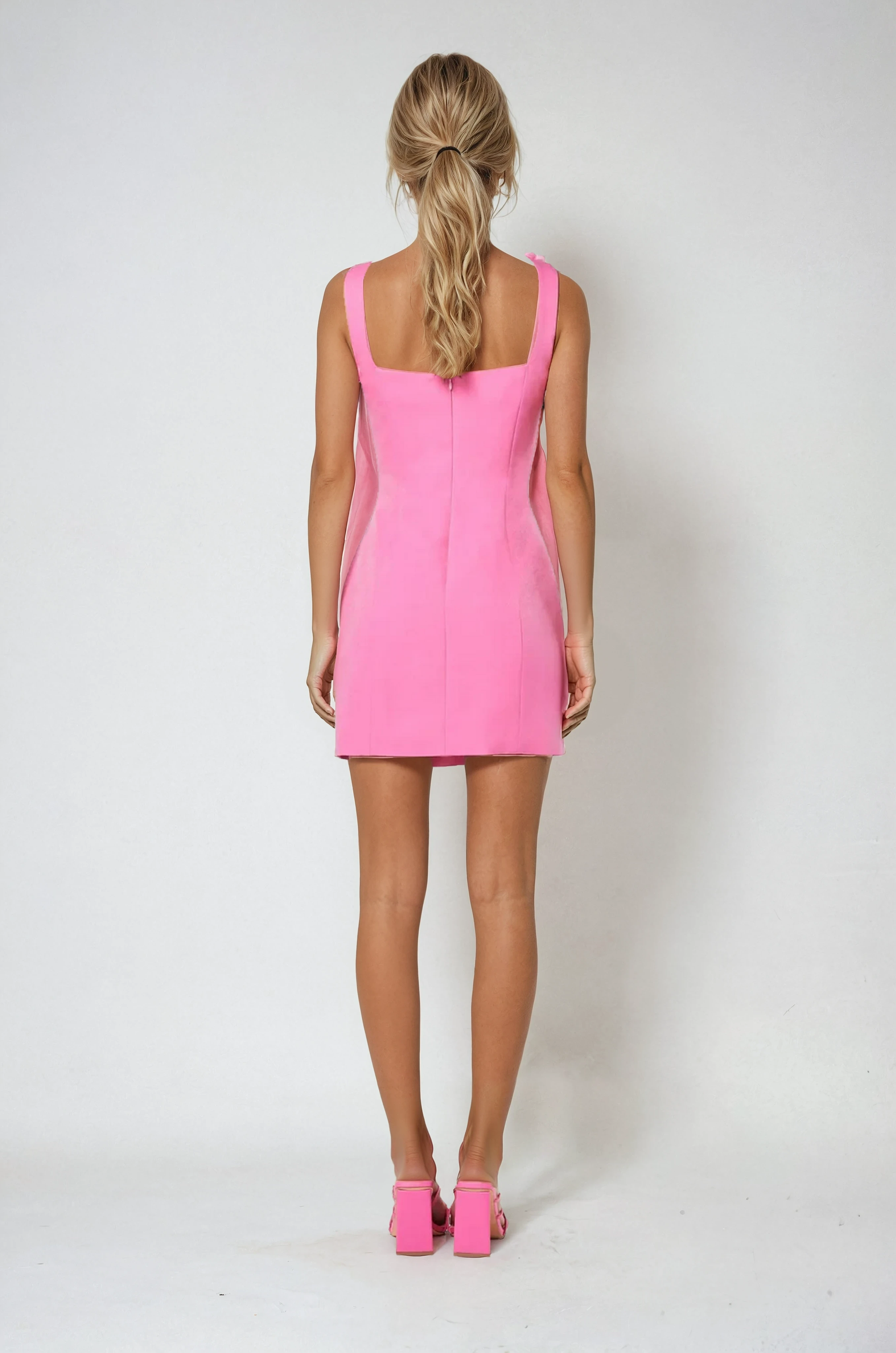 Women’s Pink Mini Dress with Floral Appliqués and Structured Bodice 1
