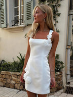 Women’s Pink Mini Dress with Floral Appliqués and Structured Bodice 7
