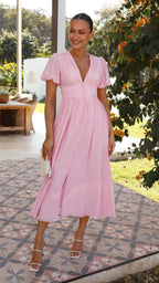 Women’s Puff Sleeve Gingham Dress with V-Neck and Button Front Closure 4