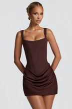 Women’s Ruched Bodycon Mini Dress with Square Neckline and Draped Skirt 3