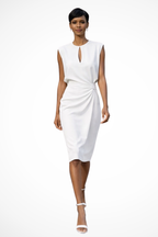 Women’s Ruched Wrap Midi Dress with Cap Sleeves and Keyhole Neckline 2