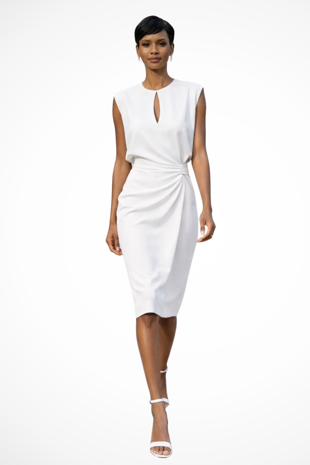 Women’s Ruched Wrap Midi Dress with Cap Sleeves and Keyhole Neckline 2