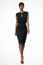 Women’s Ruched Wrap Midi Dress with Cap Sleeves and Keyhole Neckline 3