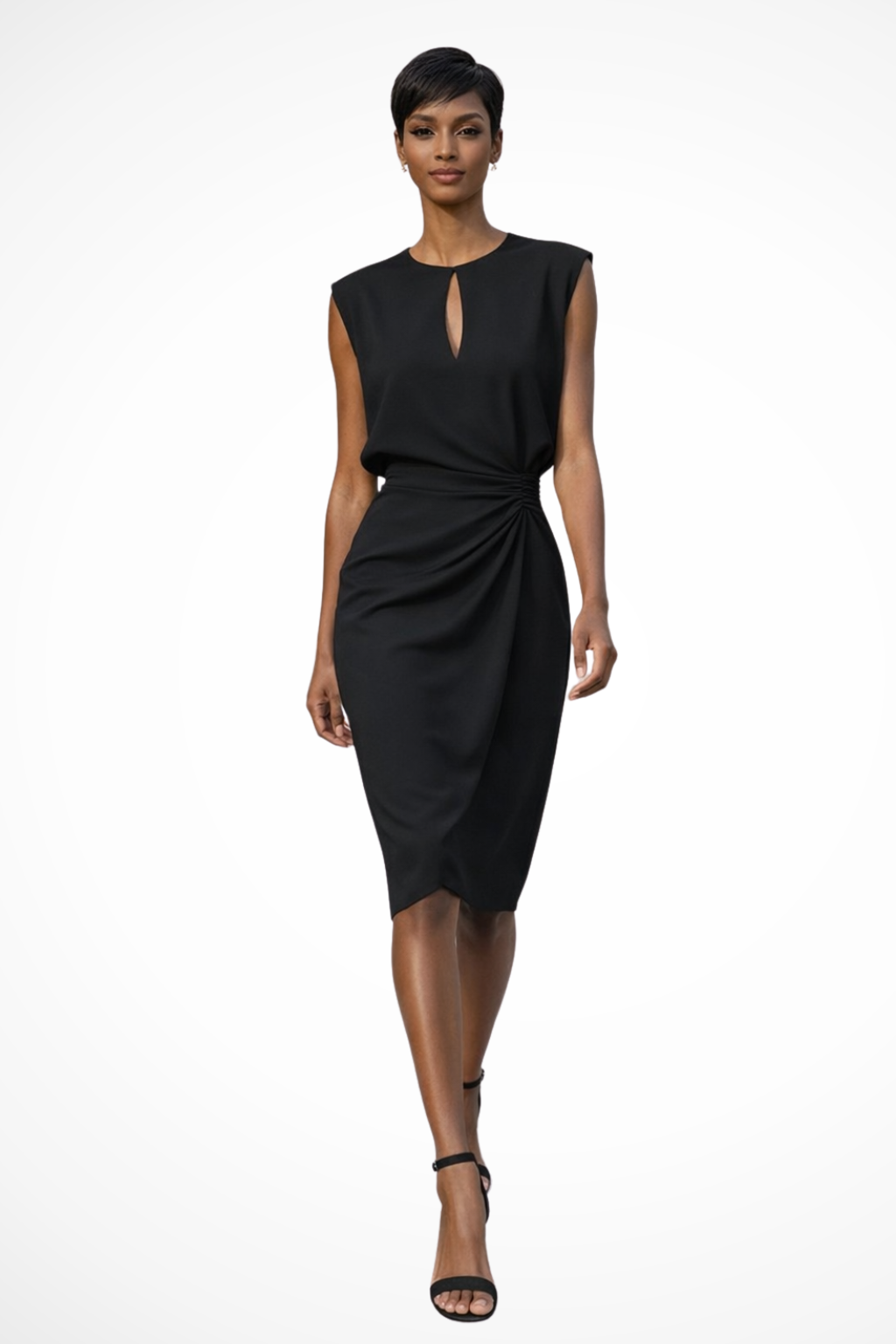 Women’s Ruched Wrap Midi Dress with Cap Sleeves and Keyhole Neckline 3