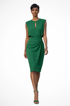 Women’s Ruched Wrap Midi Dress with Cap Sleeves and Keyhole Neckline 4