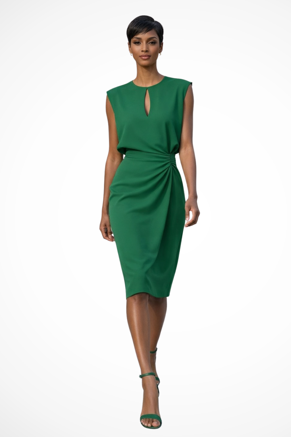 Women’s Ruched Wrap Midi Dress with Cap Sleeves and Keyhole Neckline 4