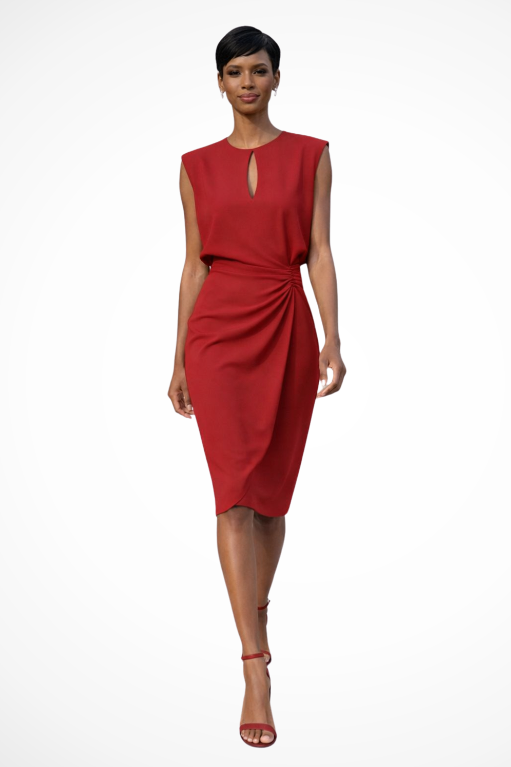 Women’s Ruched Wrap Midi Dress with Cap Sleeves and Keyhole Neckline 5