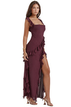 Women’s Ruffle Maxi Dress with Thigh Split and Flowing Design 0
