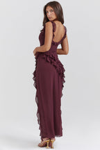 Women’s Ruffle Maxi Dress with Thigh Split and Flowing Design 2
