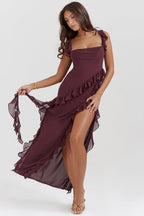 Women’s Ruffle Maxi Dress with Thigh Split and Flowing Design 3