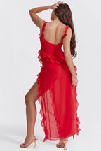 Women’s Ruffle Maxi Dress with Thigh Split and Flowing Design 6