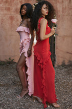 Women’s Ruffle Maxi Dress with Thigh Split and Flowing Design 7