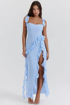 Women’s Ruffle Maxi Dress with Thigh Split and Flowing Design 8