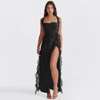 Women’s Ruffle Maxi Dress with Thigh Split and Flowing Design 9