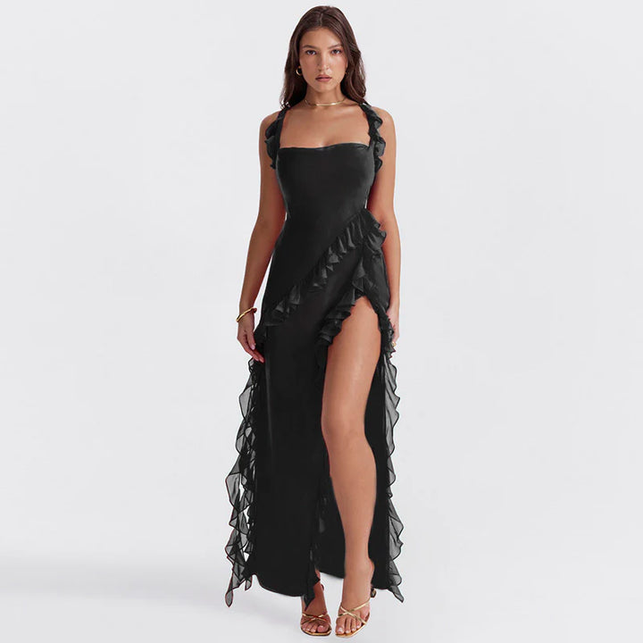 Women’s Ruffle Maxi Dress with Thigh Split and Flowing Design 9