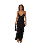 Women’s Ruffle Spaghetti Strap Maxi Dress in Red 2