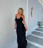 Women’s Ruffle Spaghetti Strap Maxi Dress in Red 5