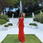 Women’s Ruffle Spaghetti Strap Maxi Dress in Red 7