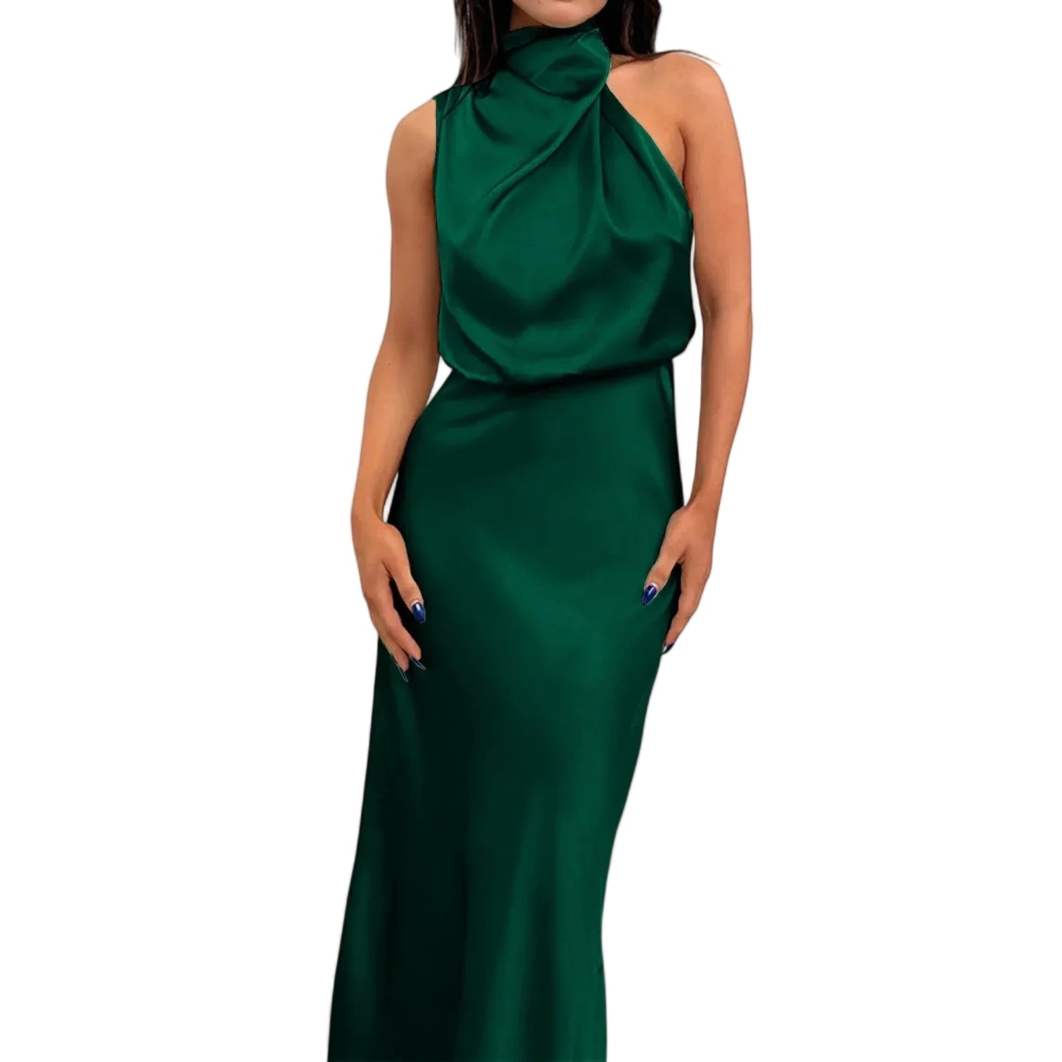 Women’s Satin Sleeveless Maxi Dress with Elongated Hemline 0