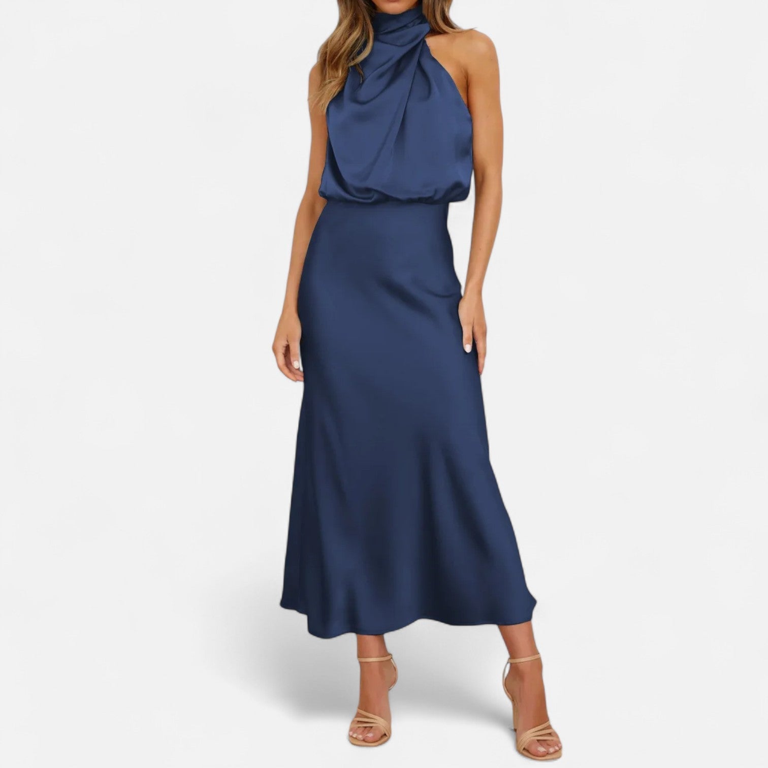 Women’s Satin Sleeveless Maxi Dress with Elongated Hemline 1