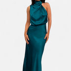 Women’s Satin Sleeveless Maxi Dress with Elongated Hemline 11
