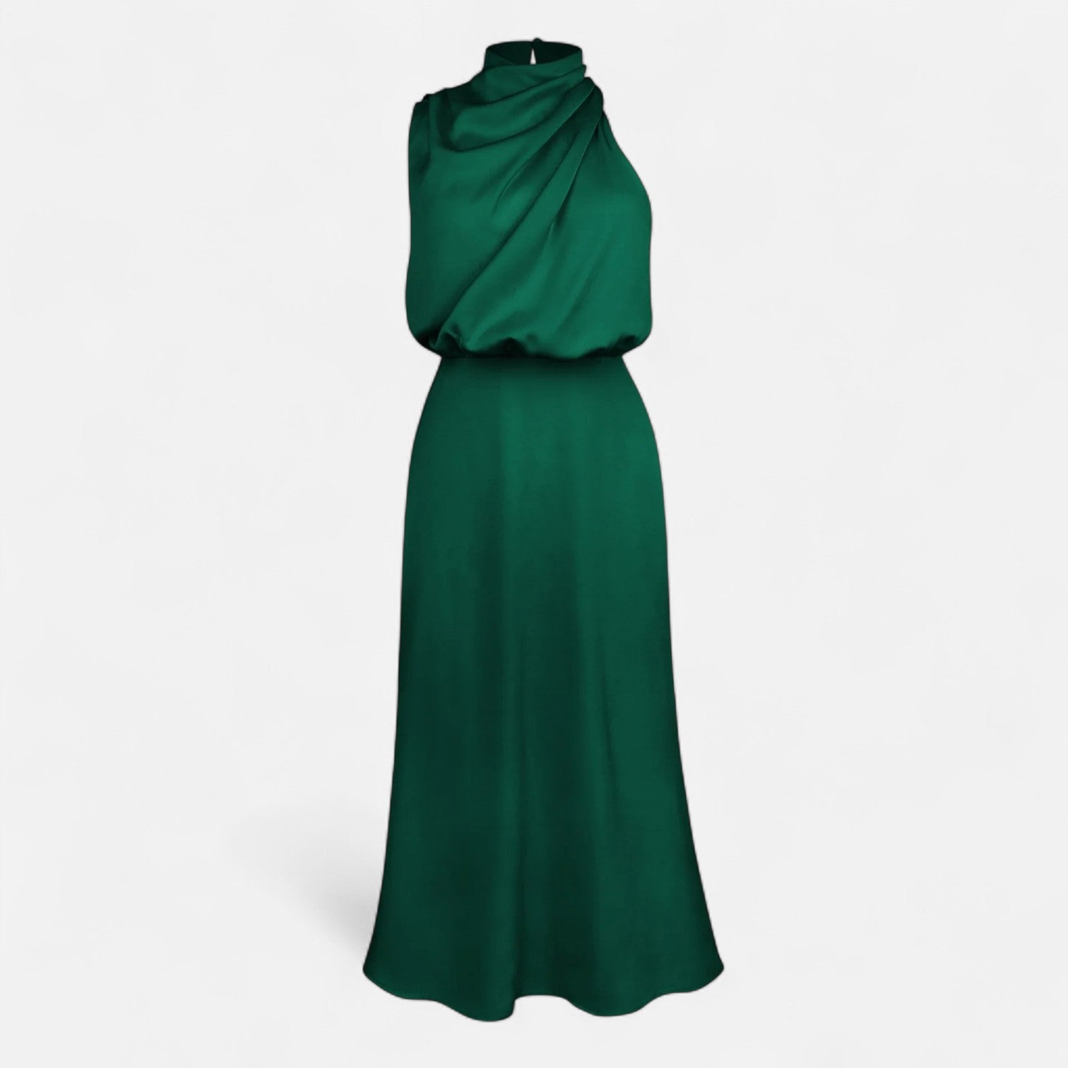 Women’s Satin Sleeveless Maxi Dress with Elongated Hemline 12