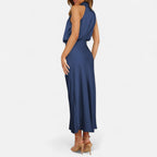 Women’s Satin Sleeveless Maxi Dress with Elongated Hemline 2