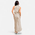 Women’s Satin Sleeveless Maxi Dress with Elongated Hemline 4