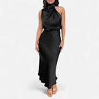 Women’s Satin Sleeveless Maxi Dress with Elongated Hemline 6
