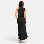 Women’s Satin Sleeveless Maxi Dress with Elongated Hemline 8