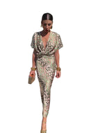 Women’s Short Sleeve Printed Dress with Twisted Front Design 1