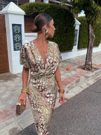 Women’s Short Sleeve Printed Dress with Twisted Front Design 3