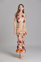 Women’s Short Sleeve Sheer Maxi Dress with Floral Embroidery 7