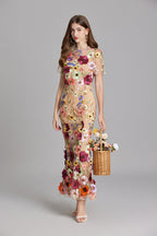 Women’s Short Sleeve Sheer Maxi Dress with Floral Embroidery 8