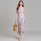 Women’s Short Sleeve Sheer Maxi Dress with Floral Embroidery 9